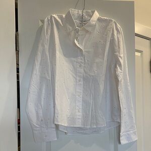 NWT J. Crew White Button-Down Shirt with Rhinestones